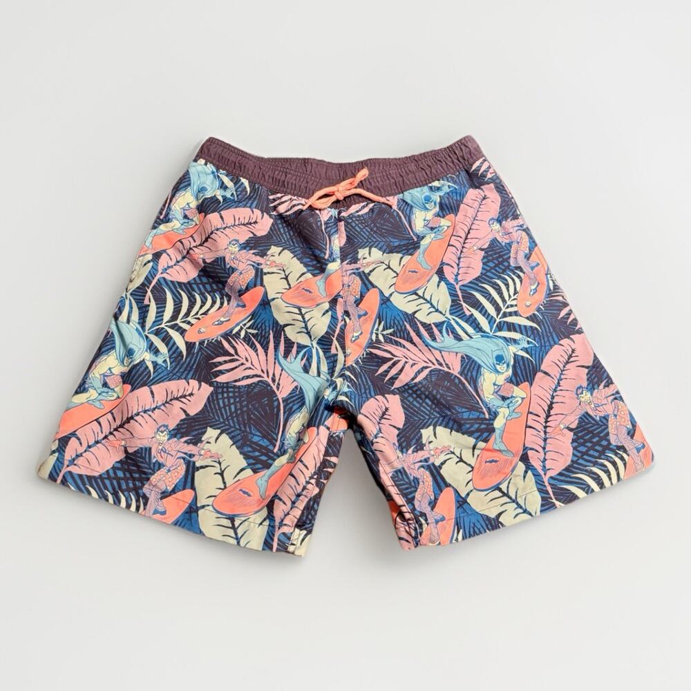 Men's Batman Joker 8.5" Elastic Waist Surf Swim Shorts Tropical Botanical Size M